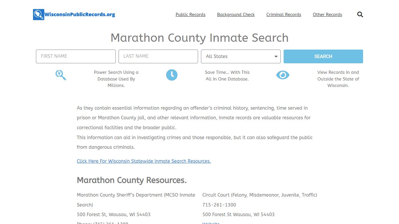 Marathon County Inmate Search - Wisconsin Public Records